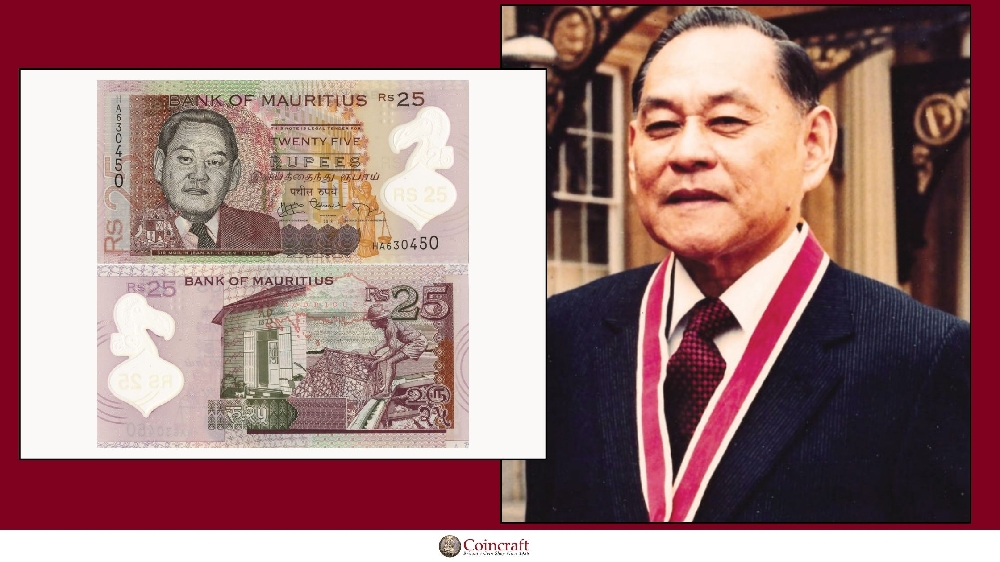 Mauritian Rupees Dedicated to Sir Moilin Jean ah-Chuen - Coincraft